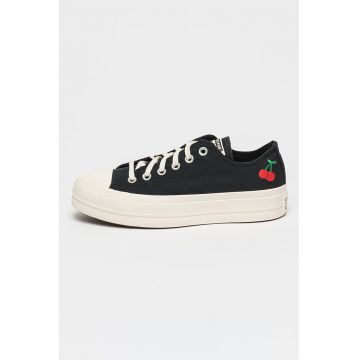 Pantofi din material textil cu broderie - Negru/Alb murdar