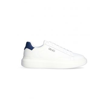 Pantofi sport de piele cu logo - Alb optic/Bleumarin