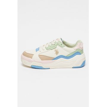 Pantofi sport de piele ecologica cu garnituri contrastante Judy - Alb/Albastru pastel/Verde fistic