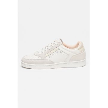 Pantofi sport de piele si piele intoarsa - Alb/Gri