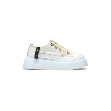 Pantofi sport flatform - din material textil - Alb/Crem