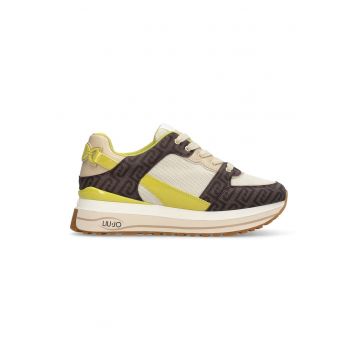 Pantofi sport low-cut cu model monograma - Verde lime/Crem/Maro pamantiu