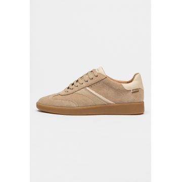 Tenisi low-cut Meleda din piele intorsa cu insertii din piele ecologica - Maro taupe