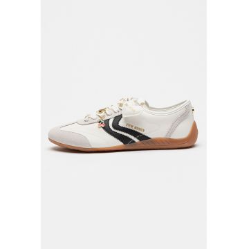 Pantofi sport cu insertii din piele intoarsa Bassett - Alb/Negru/Gri deschis