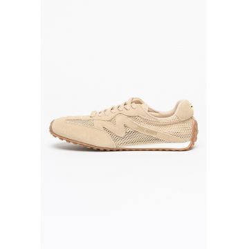 Pantofi sport de piele intoarsa cu perforatii - Bej deschis