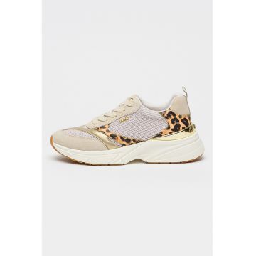 Pantofi sport de plasa si piele ecologica cu detalii animal print - Auriu/Bej/Caramel