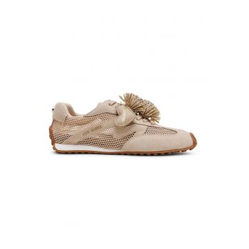 Pantofi sport din material textil cu insertii de piele intoarsa - Auriu - Maro camel -