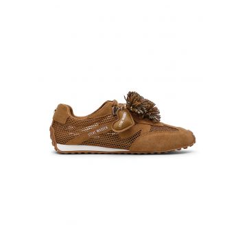 Pantofi sport din material textil cu insertii de piele intoarsa - Caramel -