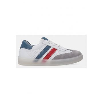 Pantofi sport din piele - cu garnituri de piele intoarsa si perforatii - Alb - Gri - Alb/Gri