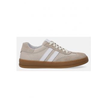 Pantofi sport din piele - cu garnituri de piele intoarsa si perforatii - Bej