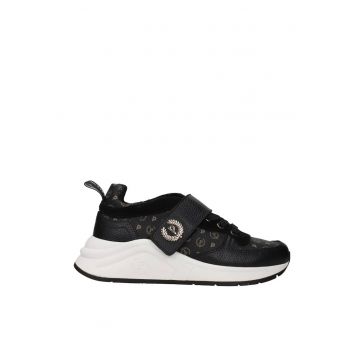 Pantofi sport din piele cu velcro - Negru