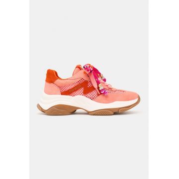 Pantofi sport din piele intoarsa cu plasa Maxfield - Roz somon/Portocaliu mandarina