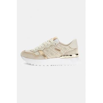 Pantofi sport din piele intoarsa ecologica si piele ecologica - Auriu/Bej inchis