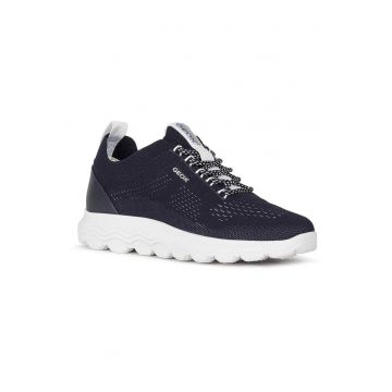 Pantofi sport din plasa tricotata cu detaliu de piele - Albastru
