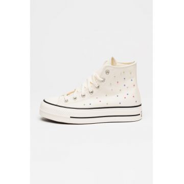Tenisi mid-cut cu talpa flatform Chuck Taylor All Star - Alb murdar