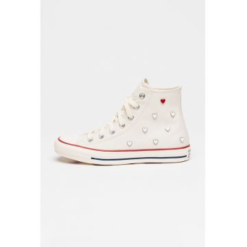 Tenisi mid-cut cu tinte in forma de inima Chuck Taylor All Star - Alb murdar