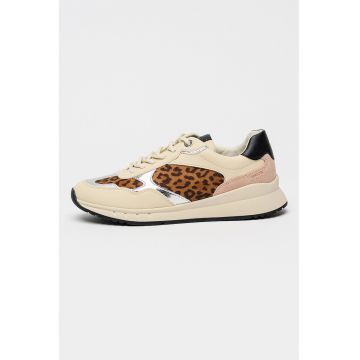 Panrofi sport Octaviee wedge cu garnituri din piele - Roz prafuit/Bej deschis/Maro pamantiu