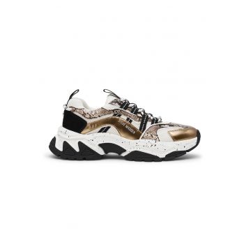 Pantofi sport demi-wedge cu garnituri de piele intoarsa Animates - Alb/Auriu/Negru