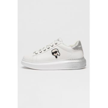 Pantofi sport Kapri de piele cu talpa cu aspect stralucitor - Alb/Argintiu