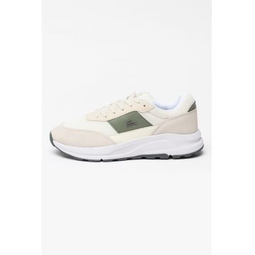 Pantofi sport low-cut cu logo metalic Run Set - Alb fildes/Maro taupe deschis/Gri inchis