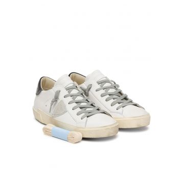 Tenisi dama -  piele naturala - alb/negru - cu sireturi suplimentare