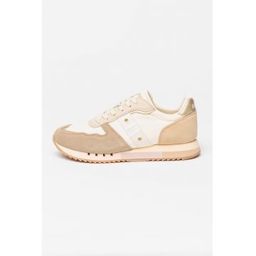 Pantofi sport cu insertii de piele intoarsa - Maro taupe/Crem