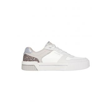 Pantofi sport cu talpa flatform si insertii din piele intoarsa Jade - Alb/Maro taupe deschis/Argintiu