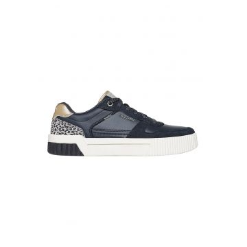 Pantofi sport cu talpa flatform si insertii din piele intoarsa Jade - Auriu/Bleumarin