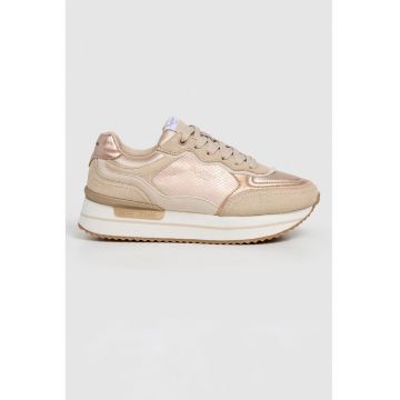 Pantofi sport de piele ecologica si piele intoarsa - Auriu/Bej/Maro nisip