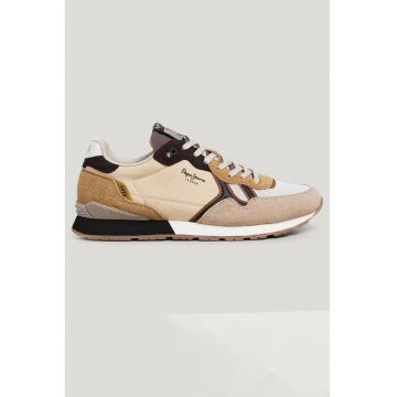 Pantofi sport de piele intoarsa cu garnituri din material textil - Alb/Maro inchis/Maro nisip/Caramel