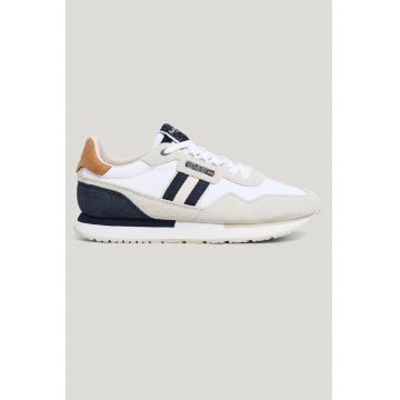 Pantofi sport de piele si piele intoarsa cu insertii de material textil - Alb/Albastru ultramarin/Alb murdar