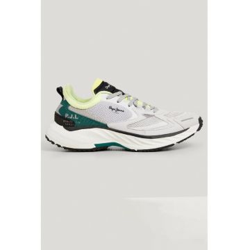 Pantofi sport din material textil cu aspect contrastant - Alb/Negru/Verde englez/Verde fistic