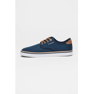 Pantofi sport din material textil cu talpa plata - Albastru inchis/Maro nisip