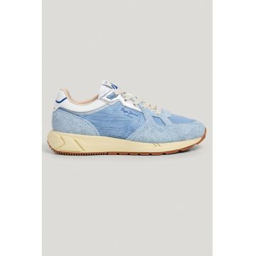 Pantofi sport din piele intoarsa si material textil - Alb/Albastru lavanda/Albastru royal