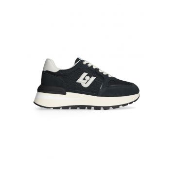 Pantofi sport din piele si material textil cu logo - Negru