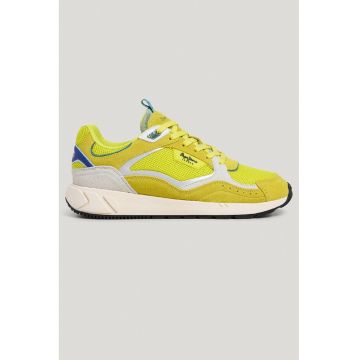 Pantofi sport low-cut cu garnituri de piele intoarsa - Galben pai/Albastru indigo/Galben mustar