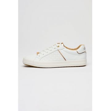 Pantofi sport low-cut din piele ecologica - Alb optic/Auriu rose