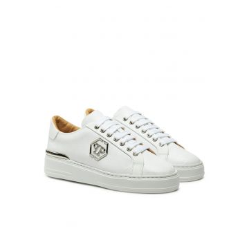 Tenisi barbati  piele naturala - alb -PLE010N