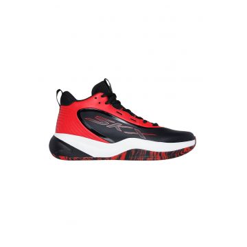 Pantofi mid-cut de piele ecologica - pentru baschet - Rosu/Negru