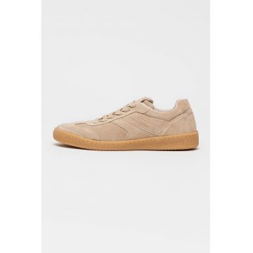 Pantofi sport Court low-cut din piele intoarsa - Maro taupe deschis/Caramel