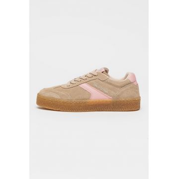 Pantofi sport de piele intoarsa cu garnitura sintetica - Roz pastel/Maro taupe deschis/Caramel
