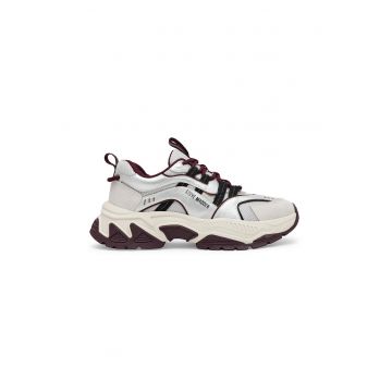 Pantofi sport demi-wedge cu garnituri de piele intoarsa - Alb/Gri deschis