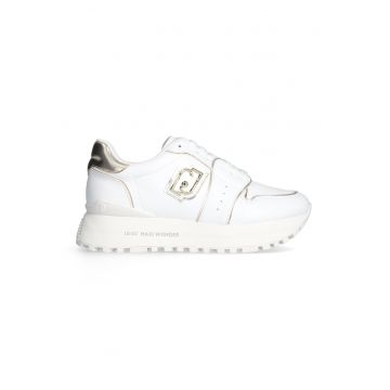 Pantofi sport din piele si piele ecologica cu talpa flatform - Alb/Auriu