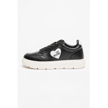 Pantofi sport flatform de piele ecologica - Negru/Alb murdar