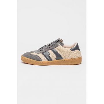 Pantofi sport low-cut cu garnituri de piele intoarsa - Gri deschis/Bej deschis