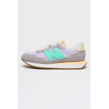 Pantofi sport wedge cu garnituri din piele intoarsa - Maro taupe deschis/Lila/Verde menta