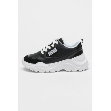 Pantofi sport wedge cu insertii de plasa si piele intoarsa - Alb/Gri antracit