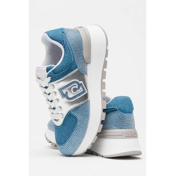 Pantofi sport din denim cu strasuri - Albastru deschis/Argintiu