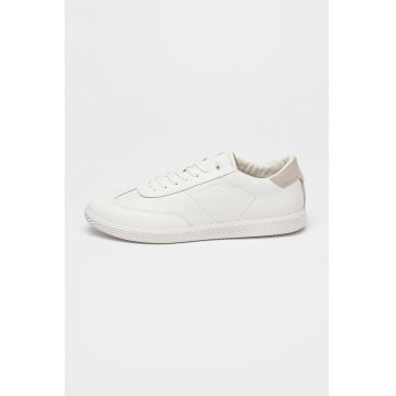 Pantofi sport din piele cu model uni - Gri deschis/Alb optic