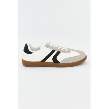 Pantofi sport low-cut de piele ecologica - Alb/Grej